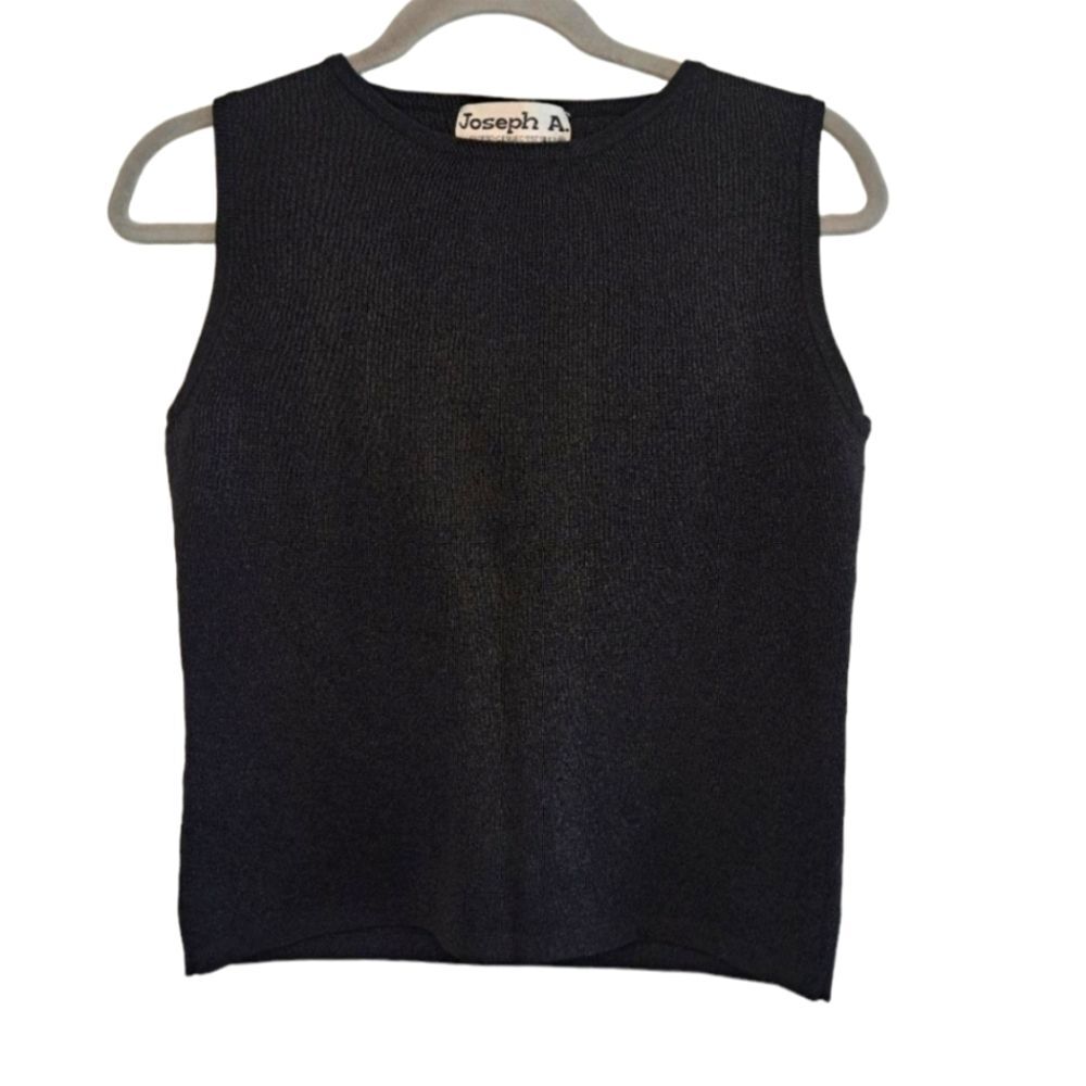 Joseph A. Black Rib-Knit Sleeveless Sparkle Top Size Large